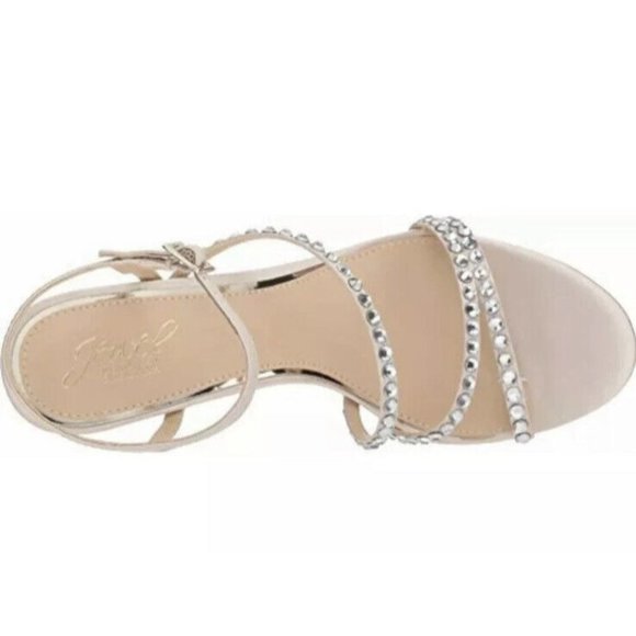 Jewel Badgley Mischka Marimba Crystal Strap Sandal Heels Satin Size 7.5 Bling - Picture 11 of 13